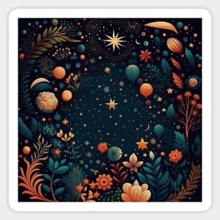 9. Celestial Bohemian Flowers Aesthetic Design Stars Moon Floral Cosmic Pattern Sticker